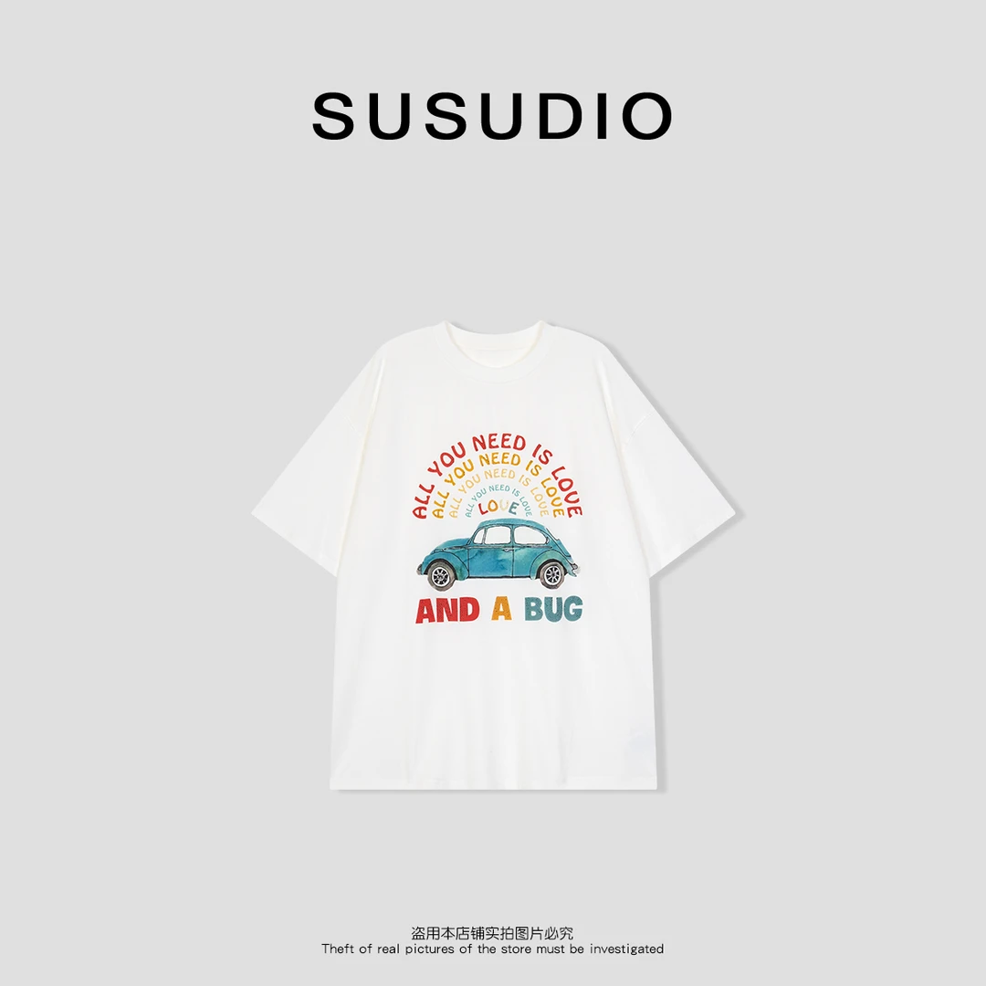 SUSUDIO 春夏小汽车卡通字母显瘦短袖圆领T恤10177