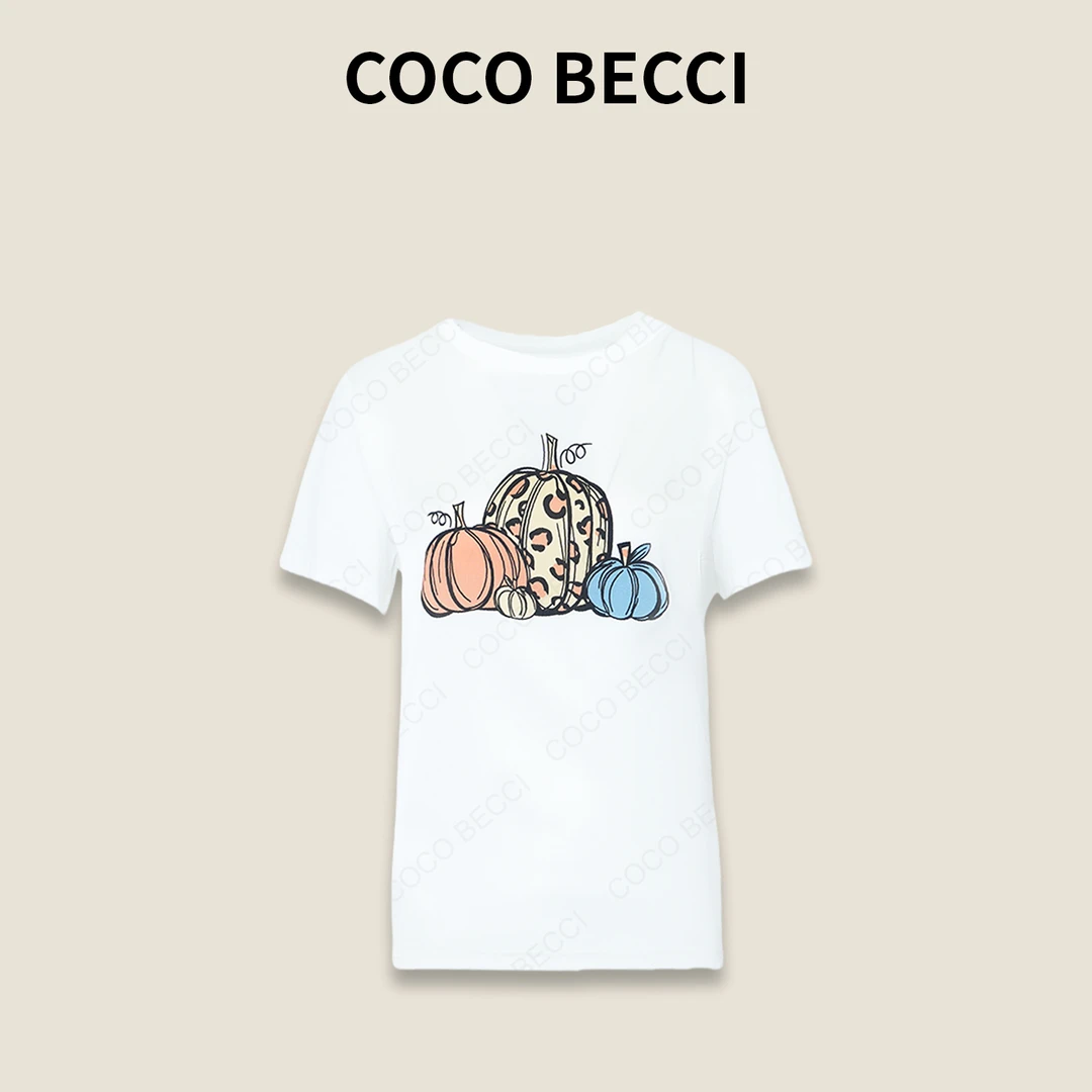 COCO BECCI【南瓜T】桑蚕丝混纺显瘦时尚百搭短袖T恤女CFXYB224049