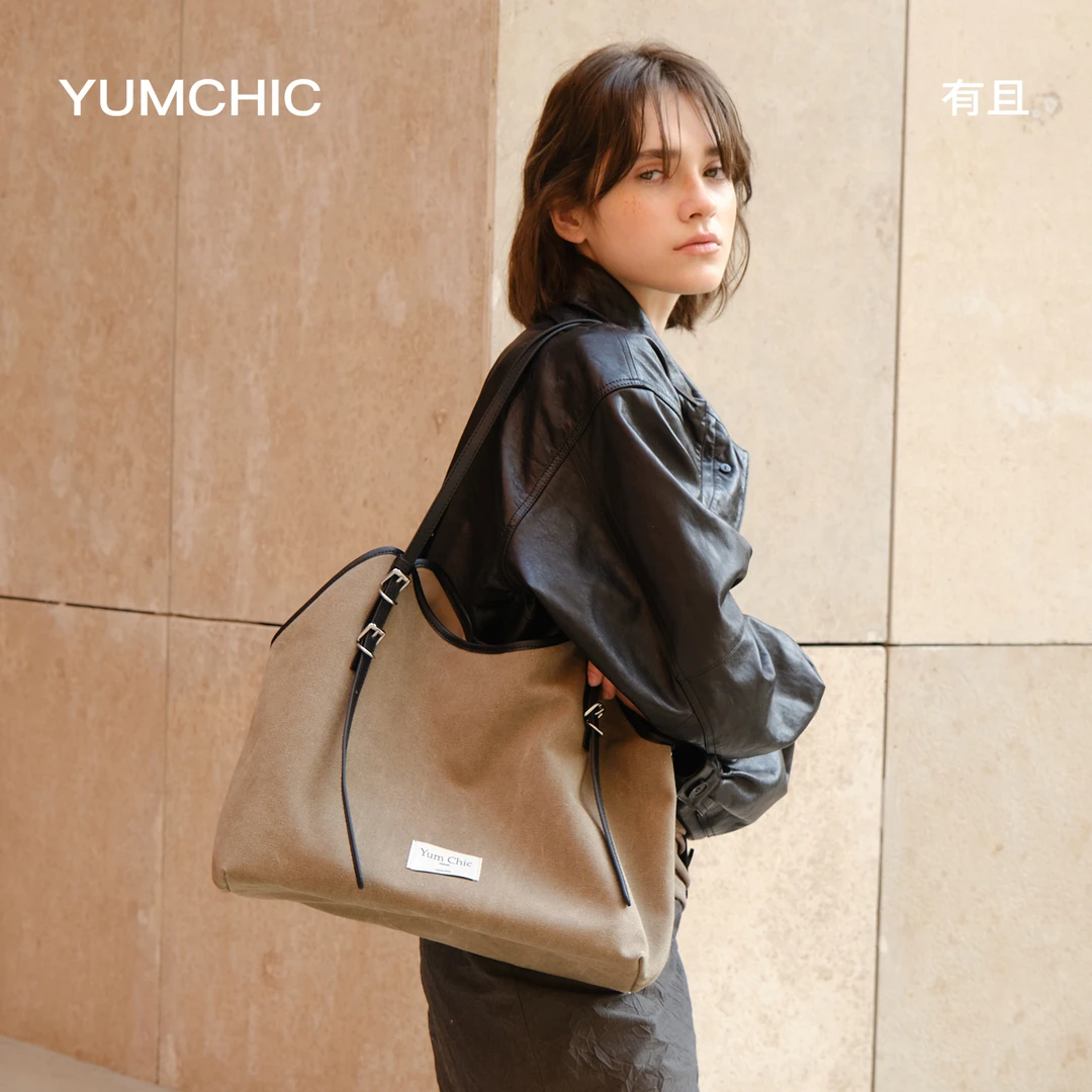 YUMCHIC/有且帆布随行托特包大容量松弛感休闲通勤单肩五金托特包