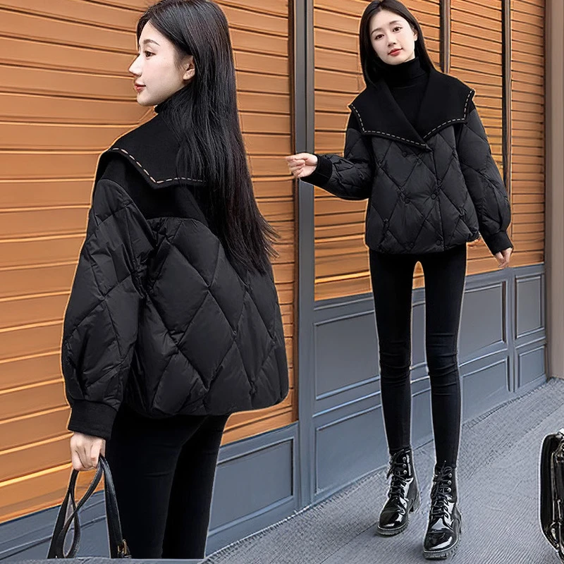胖mm大码黑色短款棉衣棉服女冬季新款时尚洋气厚外套小香风棉服