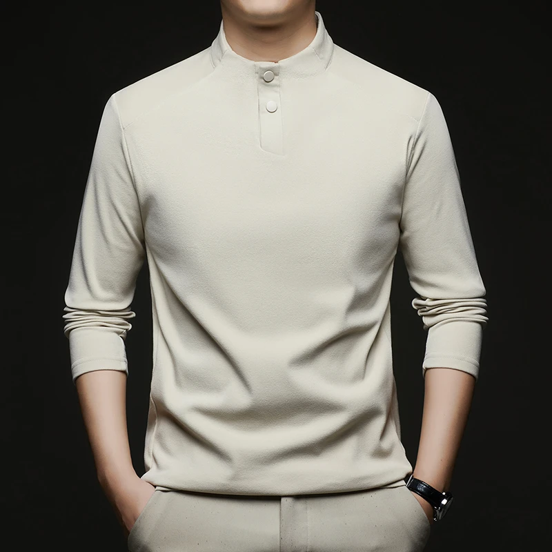 保罗乔威迪双面德绒长袖T恤男士秋冬新款半高领舒适保暖打底衫