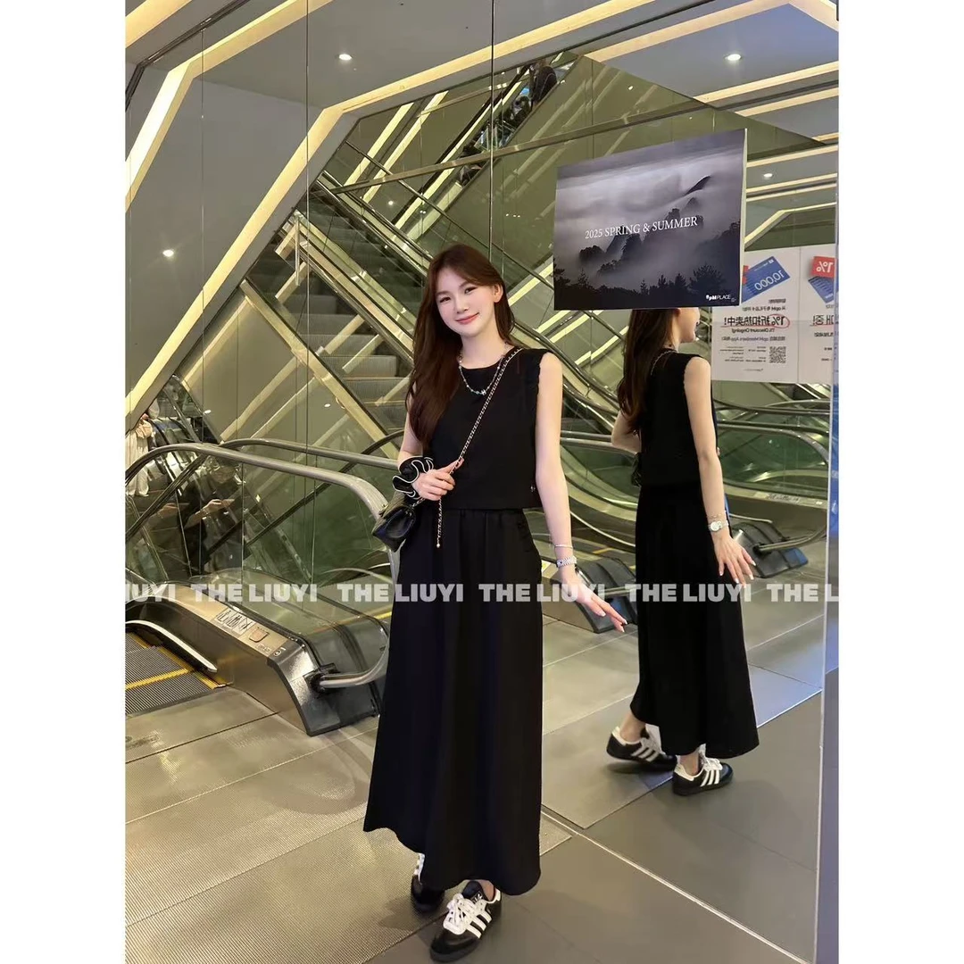 【LIUYI】气质无袖花边上衣显瘦半身裙两件套56171