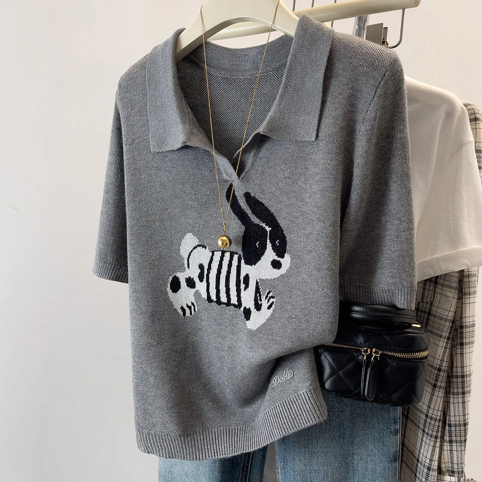 法式复古polo领短袖T恤女春夏季小众高级感显瘦遮肉大码上衣