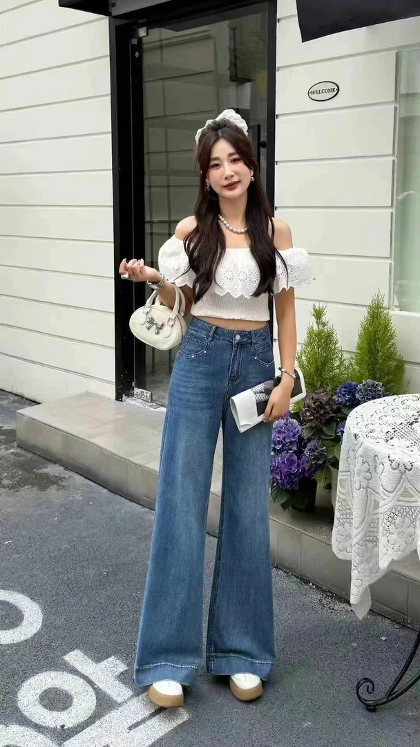 (大牌裤）夏版型赞赞直筒阔腿裤软软舒适牛仔裤女士休闲裤薄款
