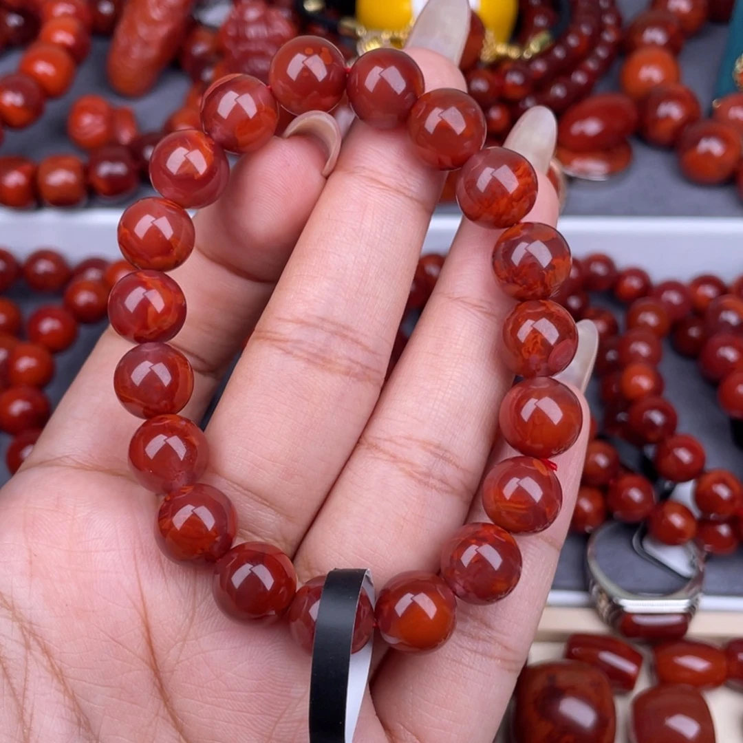 南红玛瑙未镶嵌其他高品原矿）10.3mm瓦西玫红偏牛血火焰单圈（平头