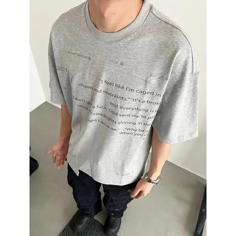 【KIKI】美式手绘印花cleanfit短袖春夏季圆领宽松T恤T5579