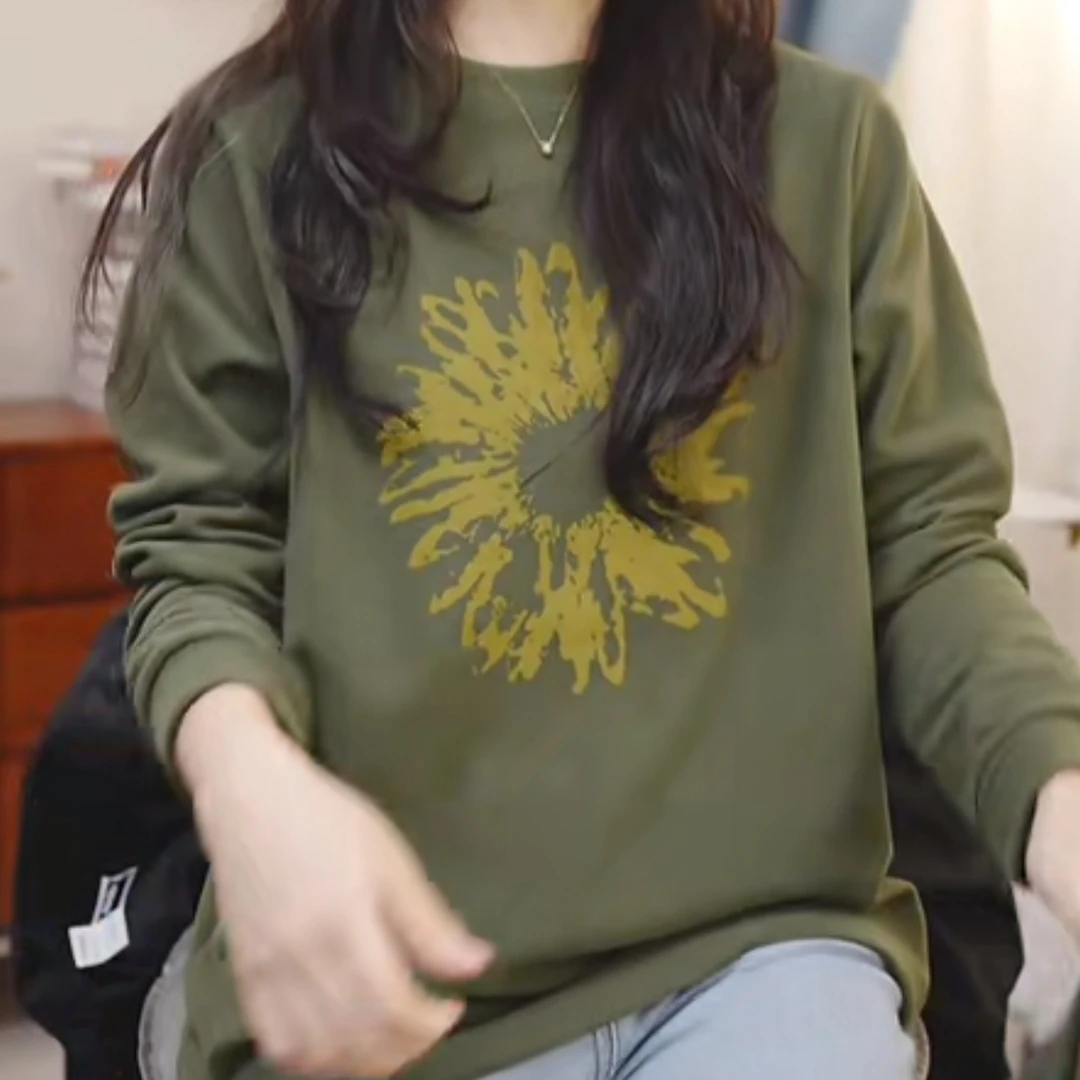 设计感印花正肩打底单穿卫衣绒衫女2025秋冬新款宽松长袖时尚上衣
