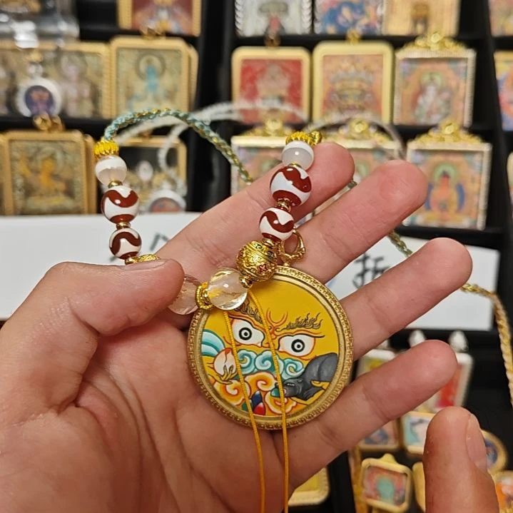 吊坠小**尼纯手绘黄c唐卡