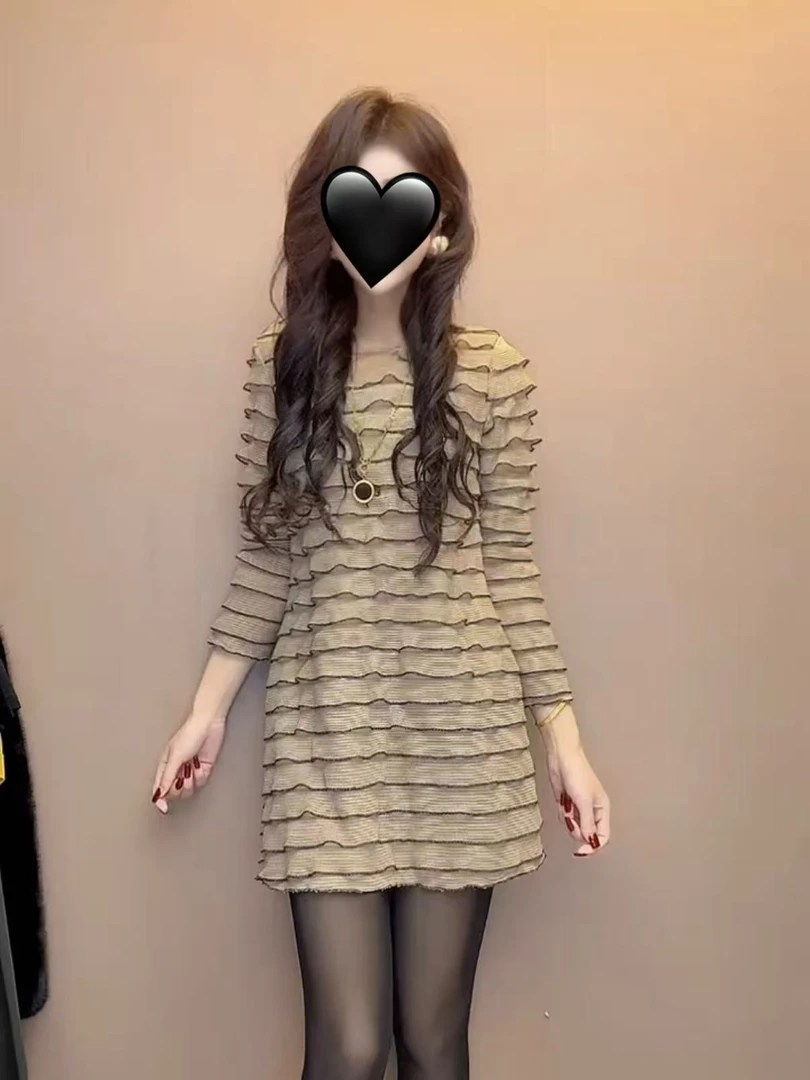 秋季韩版慵懒风休闲中长款打底设计感拼接条纹宽松显瘦上衣192238