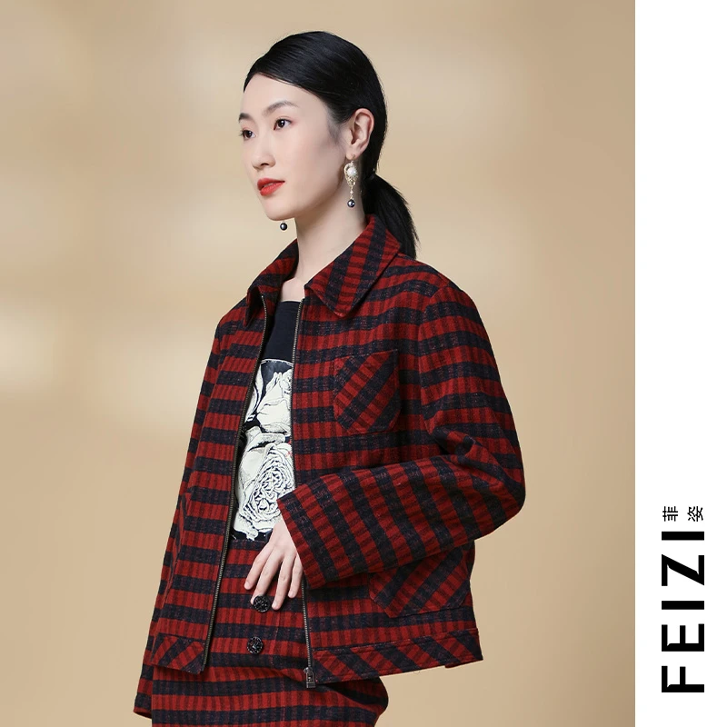 菲姿FEIZI秋款外套0F160 复古红格