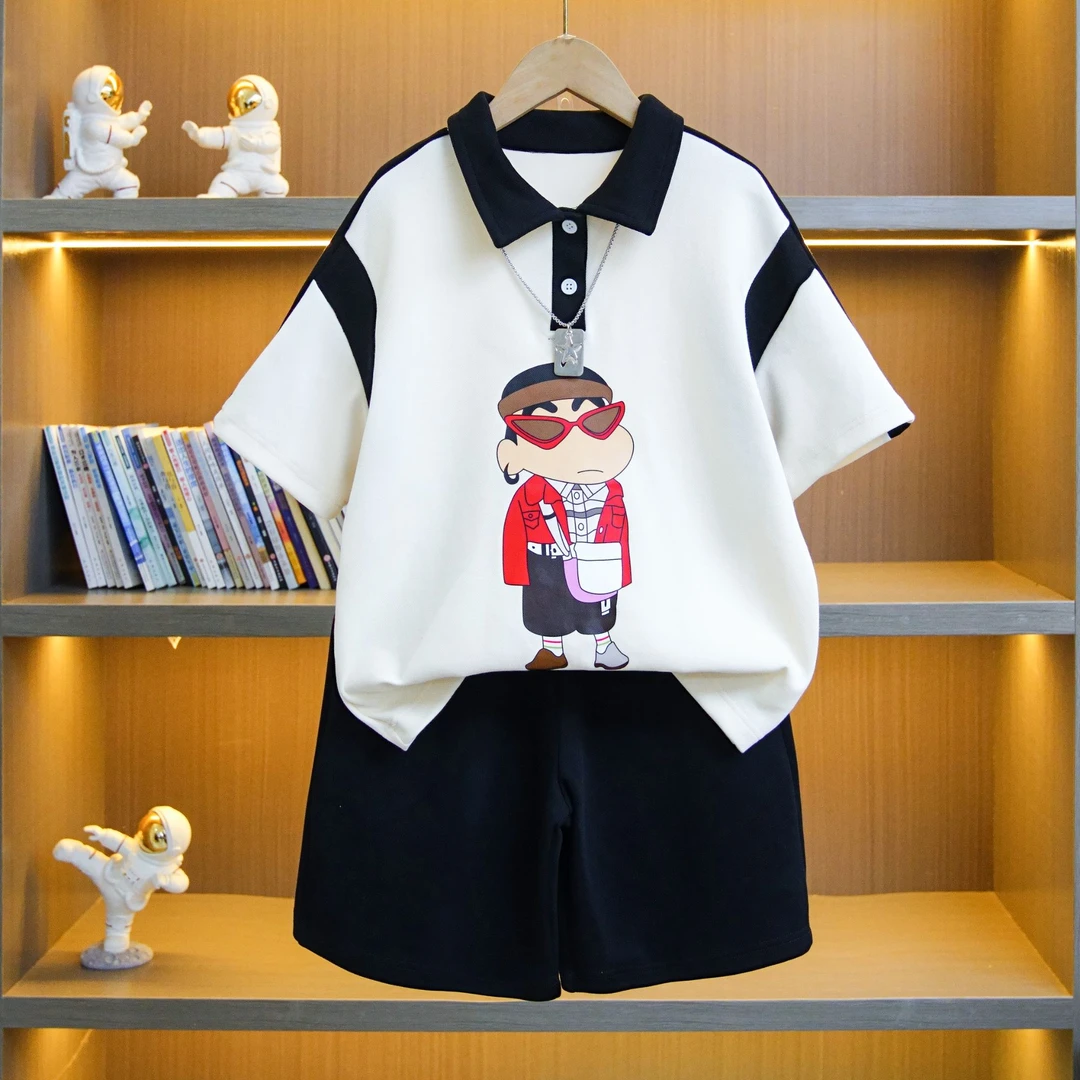 儿童百搭字母立体印花翻领Polo衫套装夏季休闲短袖童装jz014