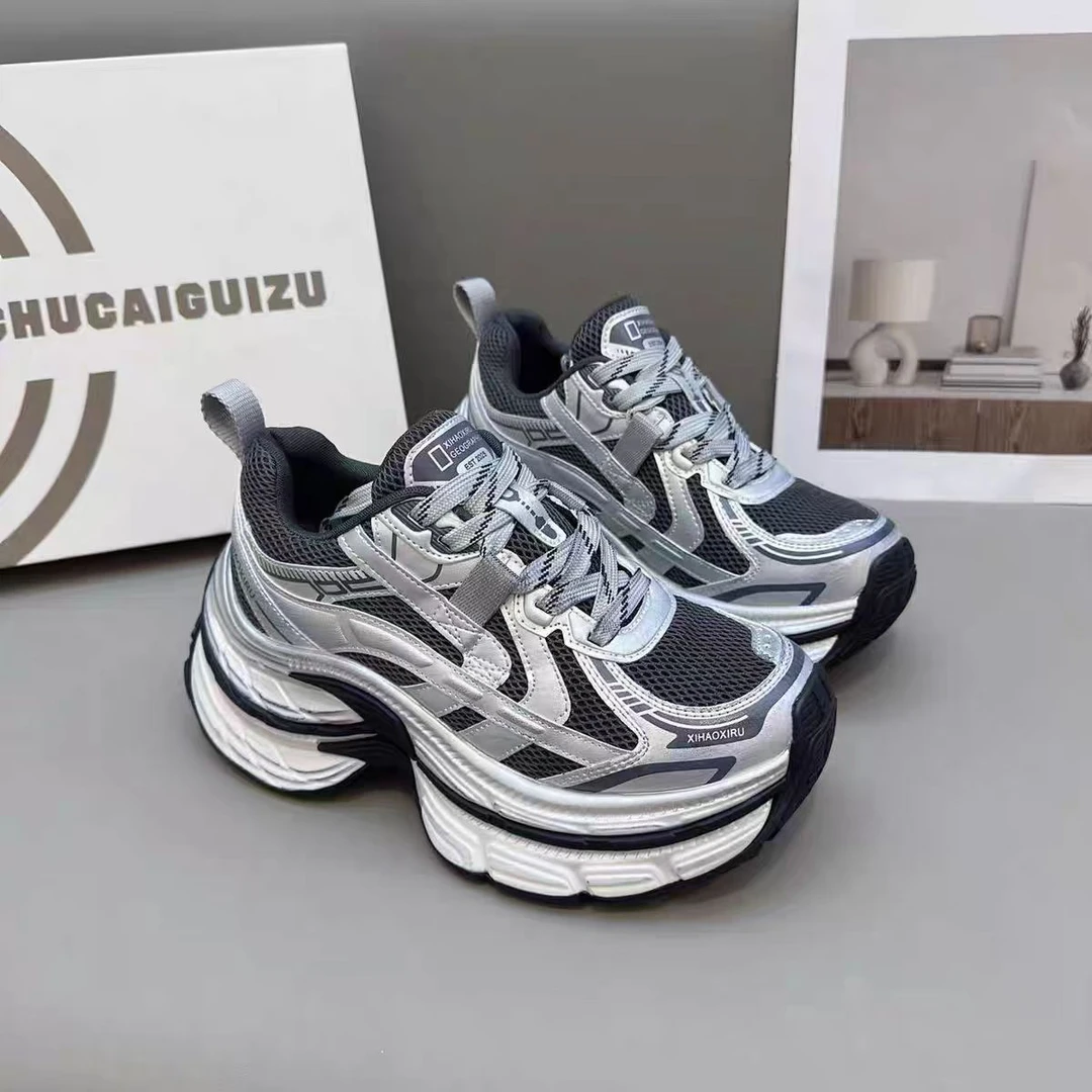 巴黎老爹鞋女新款厚底松糕小个子超高跟做旧擦色爆款运动鞋9185