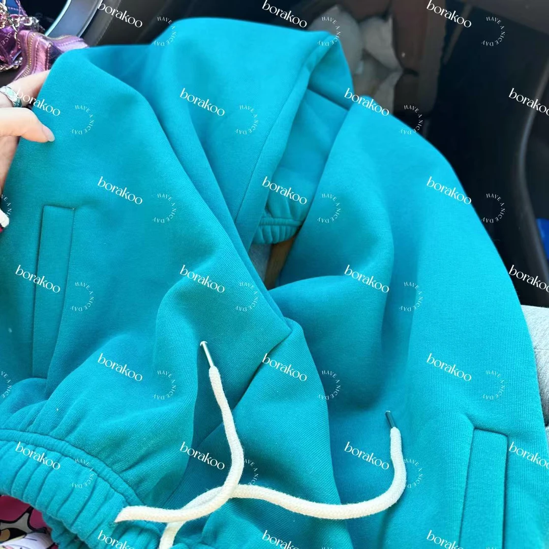 【BORAKOO】湖绿色加绒抽绳休闲裤