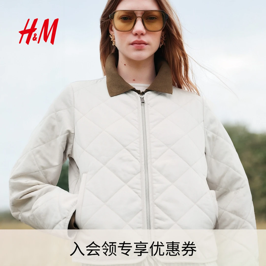 HM2025年夏季新款女装时尚休闲休闲棉质绗缝夹克1264166