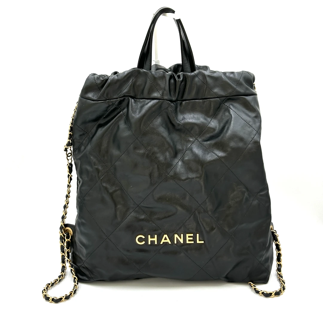99新 Chanel/香奈儿 Chanel 香奈儿22bag 大号双肩黑金芯片款22年