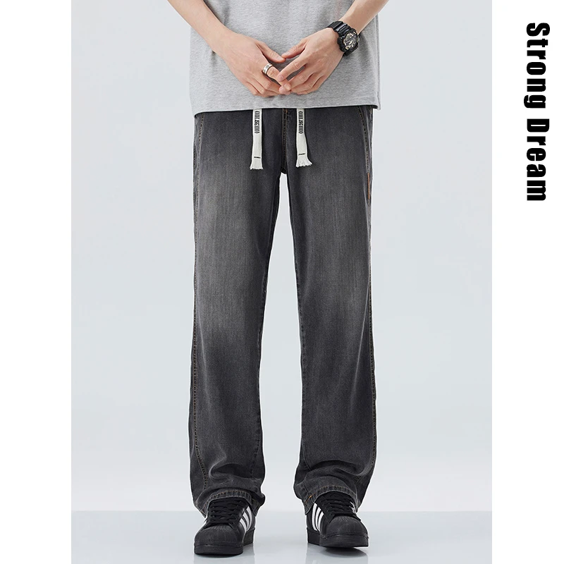 天丝牛仔裤男士2025夏季薄款宽松直筒痞帅阔腿美式高街休闲长裤子