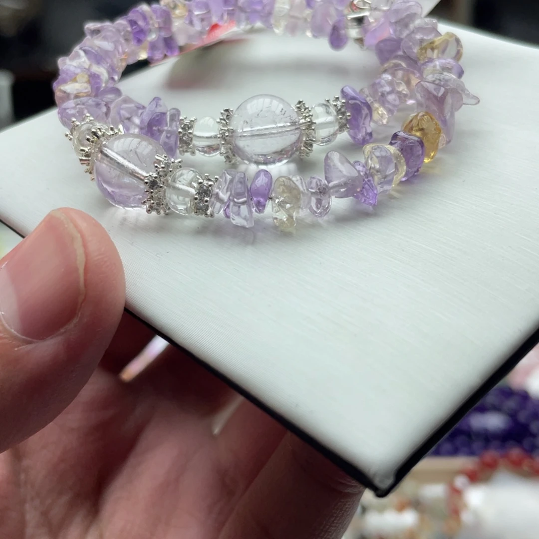 水晶手链未镶嵌紫黄随性手串