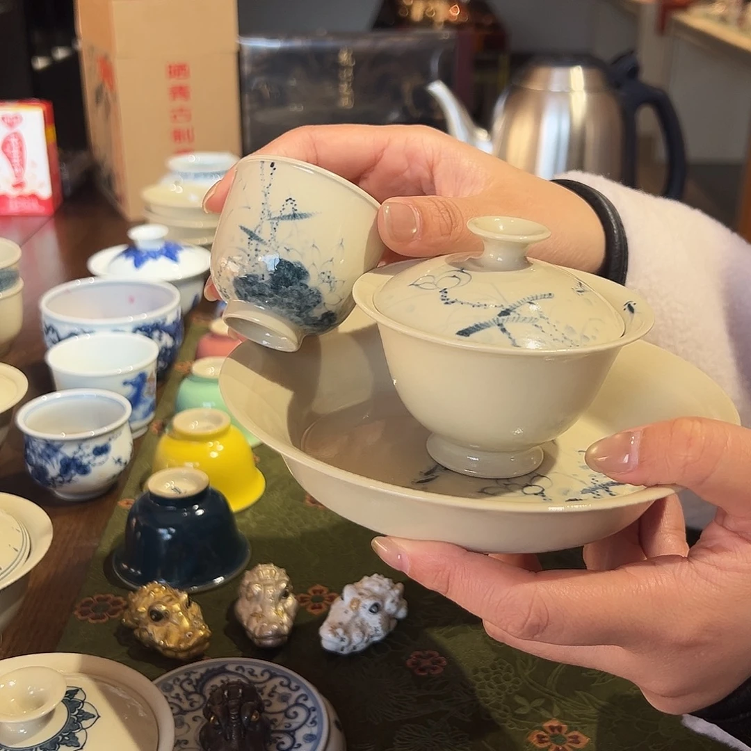 南山云泊定白写意青花一套