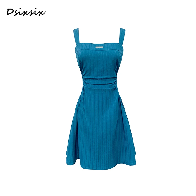 现货【蔚蓝之迷】夏季新款法式气质时尚修身显瘦设计感无袖连衣裙女