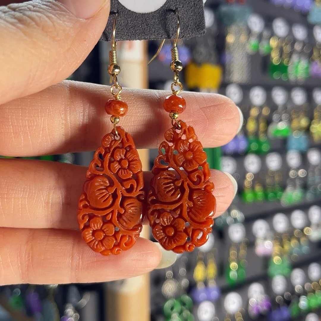 翡翠银S925镀金镶嵌耳饰4