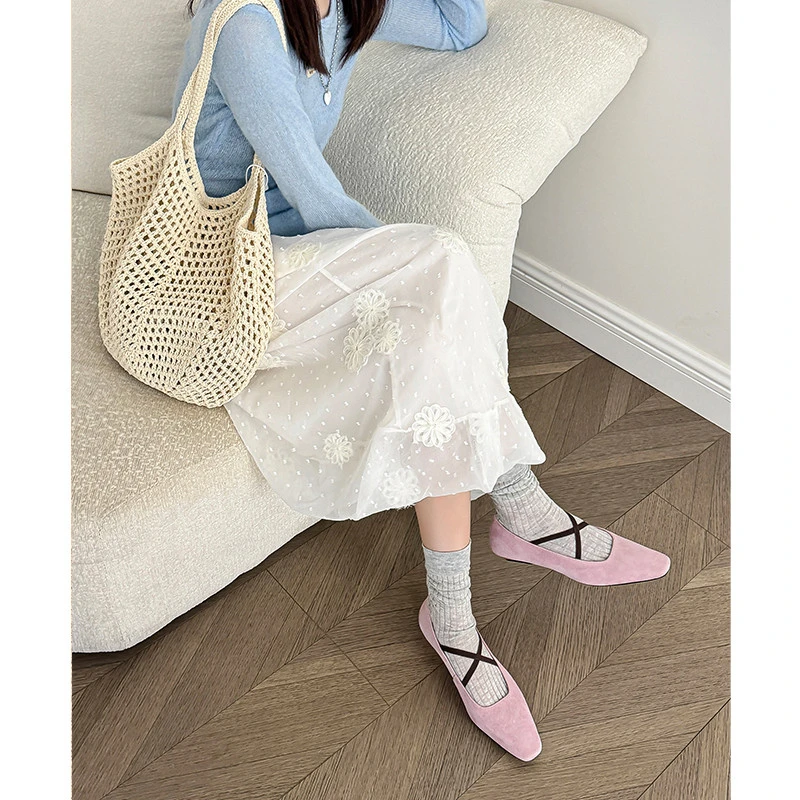 【澳门专柜正品】柚子初玛丽珍鞋女夏季新款浅口中跟复古尖头一脚蹬