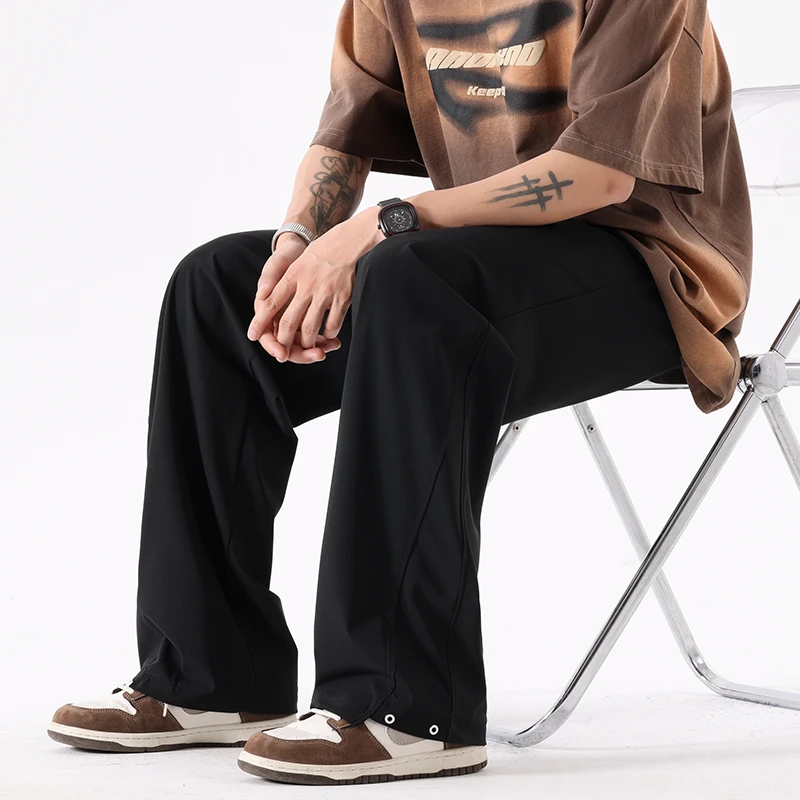 冰丝裤男夏季薄款直筒垂感裤子运动裤阔腿宽松潮流青年休闲裤