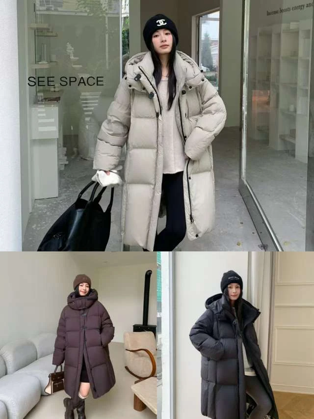 小雅姐姐  简约潮流厚款保暖方格轮廓连帽羽绒服IY16