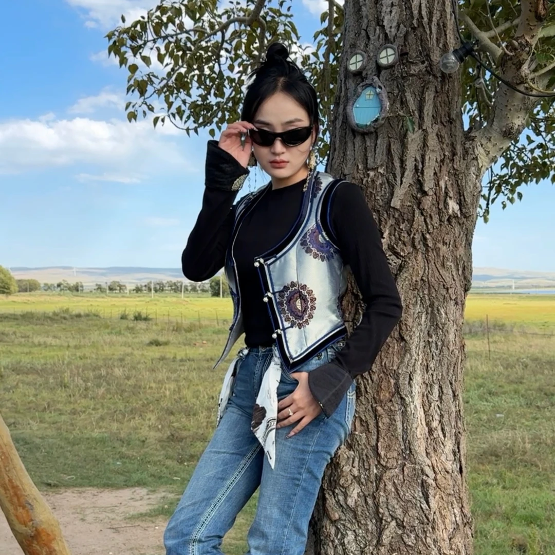 设计师纯手工民族风女士改良蒙古服饰百搭重工马甲