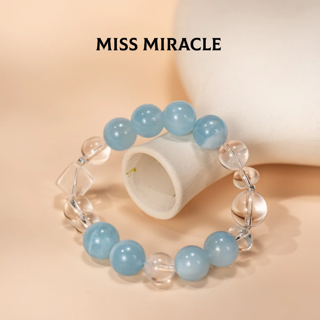 MM · 初渐 ·不透海蓝宝&白水晶手串· 8.5-12mm（多样性）