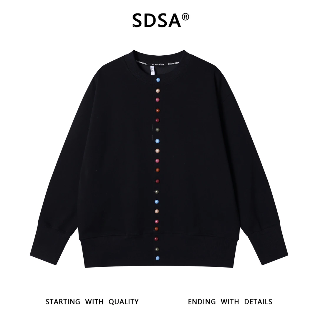 SDSA男士秋冬新款痞帅男装设计师彩色纽扣开衫圆领卫衣时尚网红款