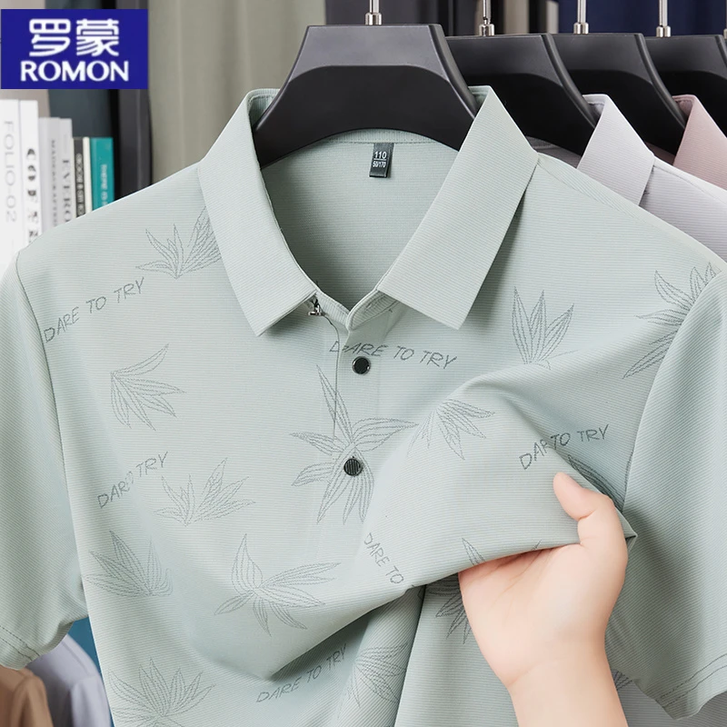罗蒙翻领T恤半袖休闲上衣爸爸装中老年男装男士t恤短袖父亲节礼物