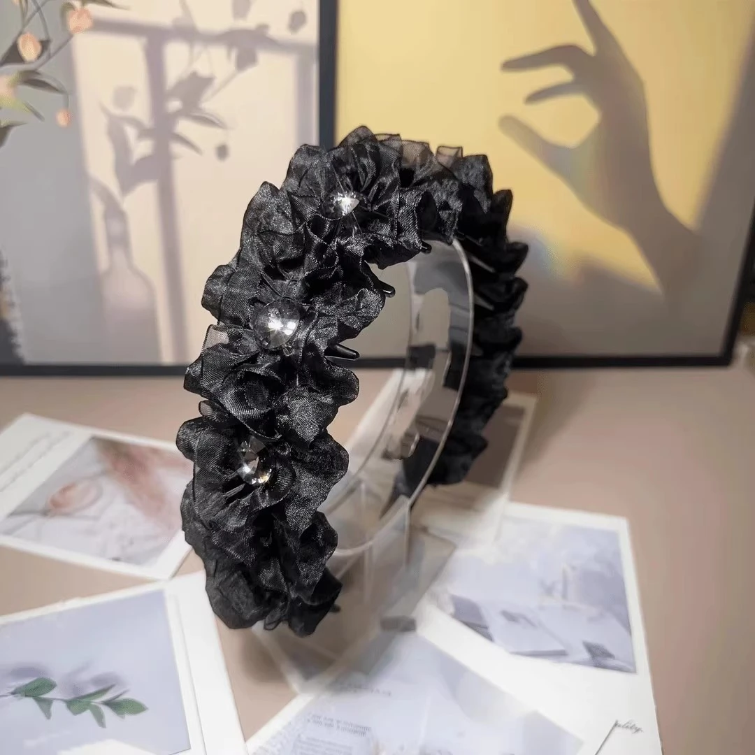 韩版新款蕾丝花边发箍高颅顶头箍带齿防滑发箍发箍高极简风饰品
