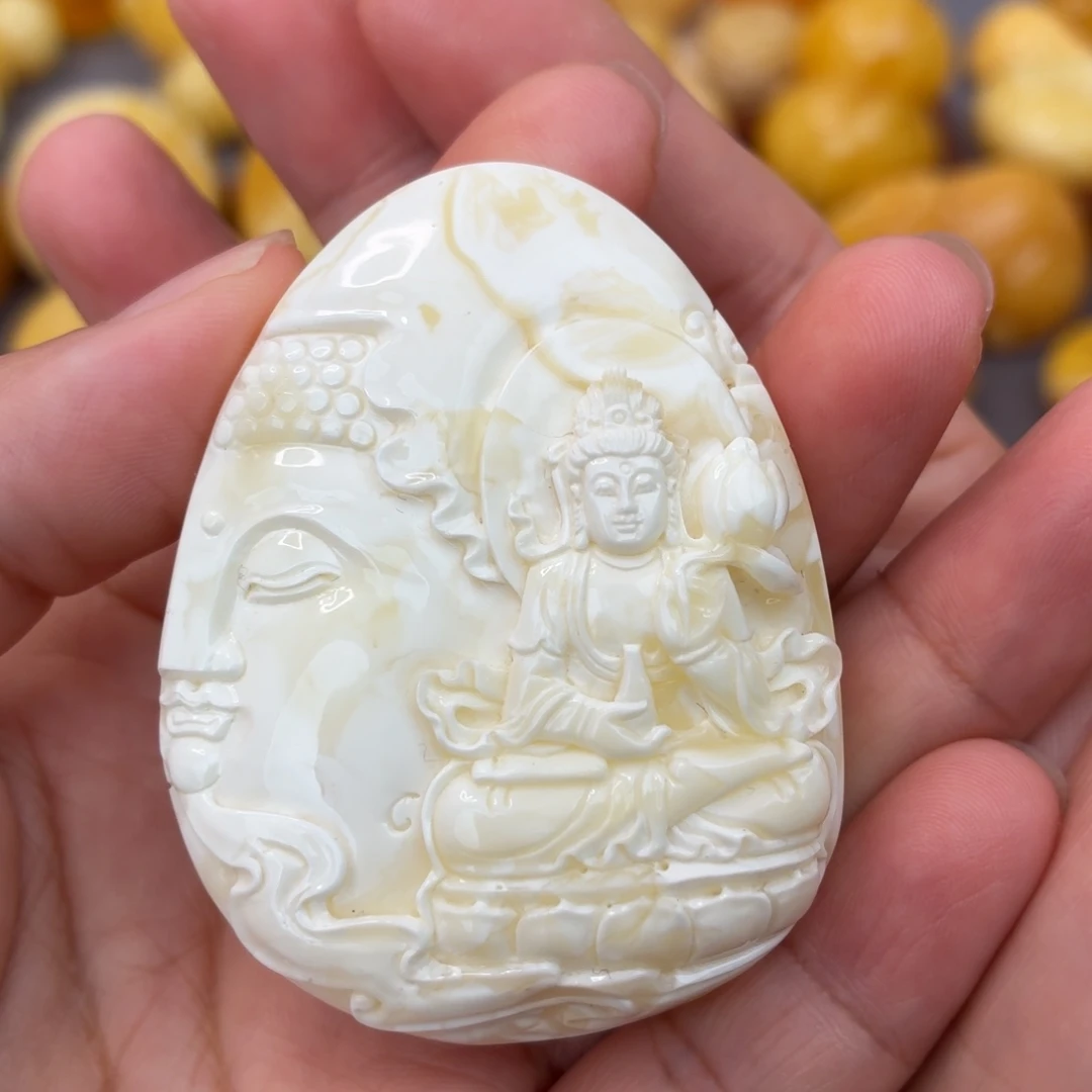 蜜蜡未镶嵌吊坠(不含链)瓷白观音