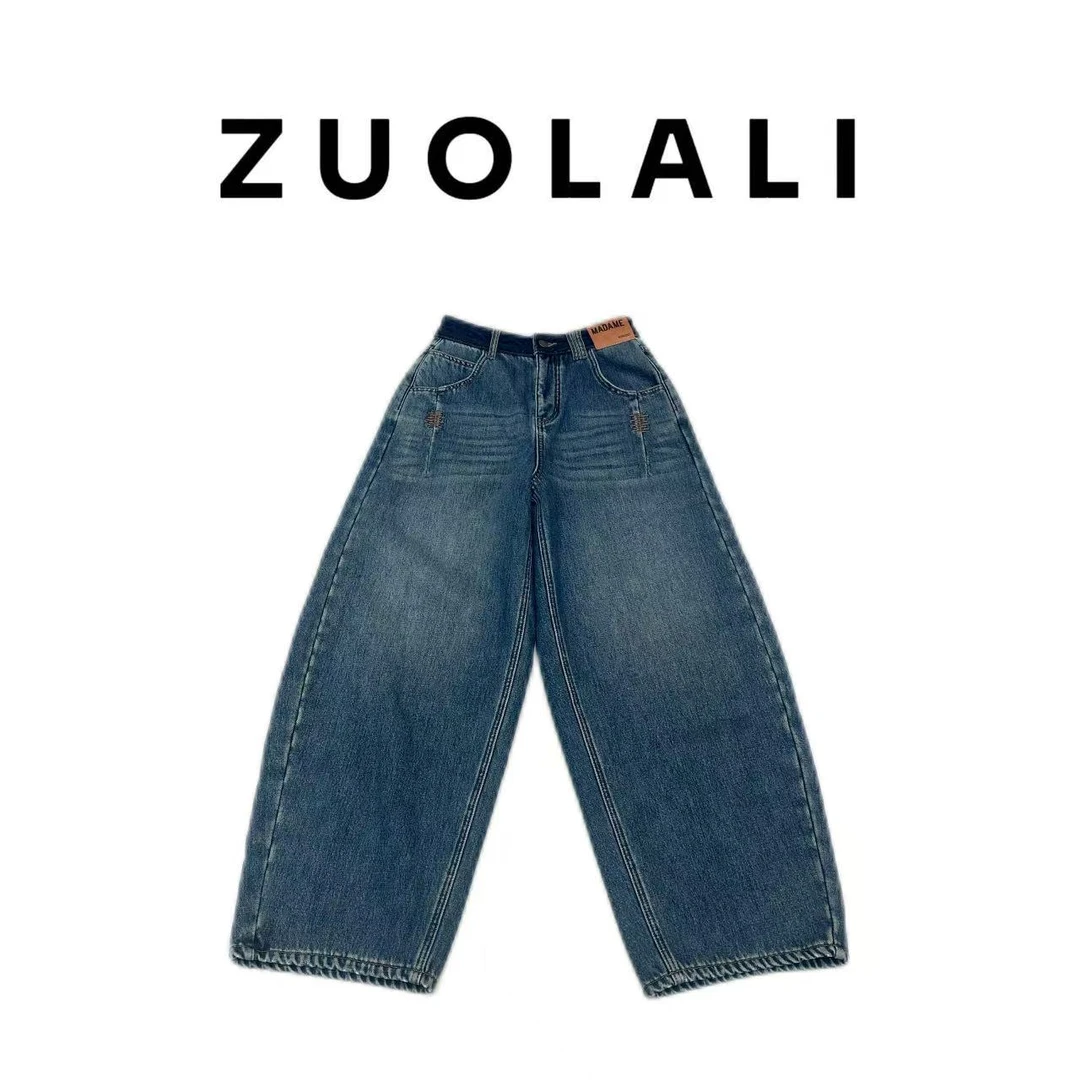 ZUOLALI/左拉励【男友裤3.0】重工水洗复古设计-高腰堆堆裤