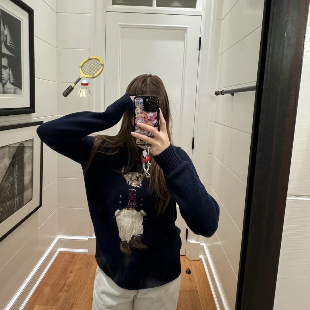 【lunan】爱穿西装的小熊圆领针织毛衣