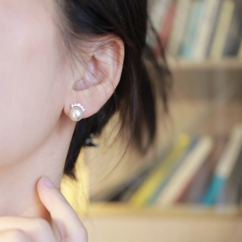 铜合金耳饰 H353皇冠锆石珠珠小巧精致甜美无耳洞蚊香盘耳夹简约