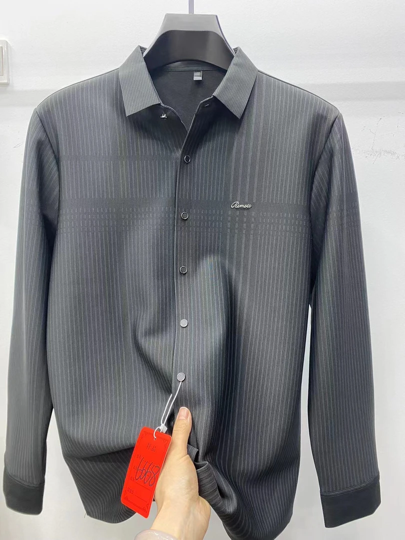 黑色6668亲肤绒衬衫冬季长袖中年男士商务休闲保暖时尚