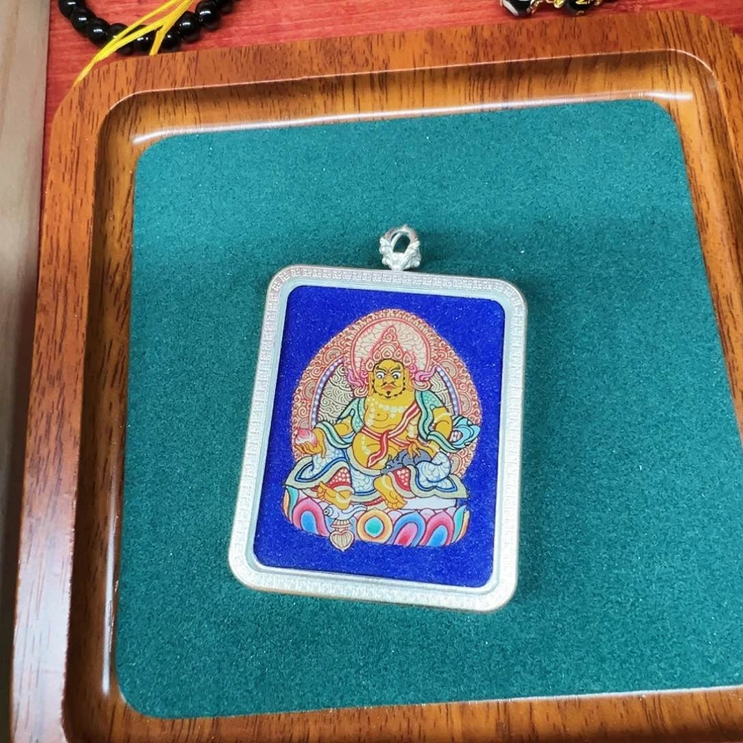 吊坠全手绘热贡唐卡黄财神