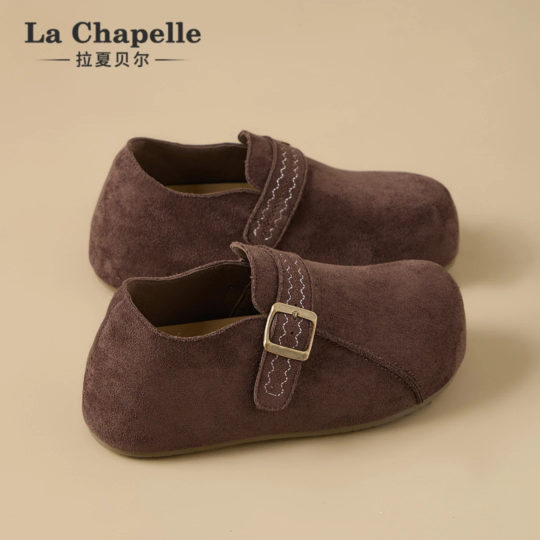 拉夏贝尔复古勃肯鞋女2025冬季新款内增高单鞋百搭一脚蹬乐福鞋子