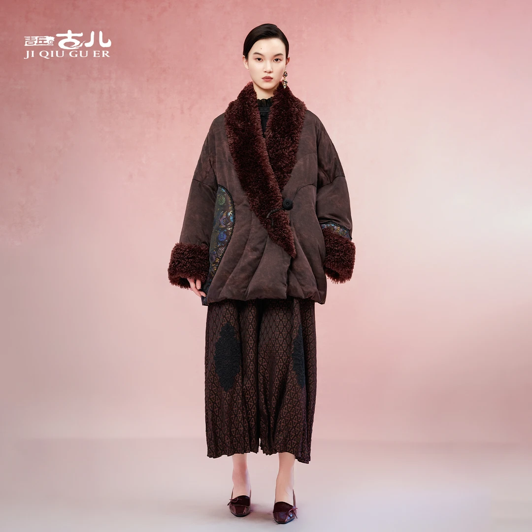 吉丘古儿霜月外套短款宽松女士羽绒服厚款复古国风鹅绒G254Y010