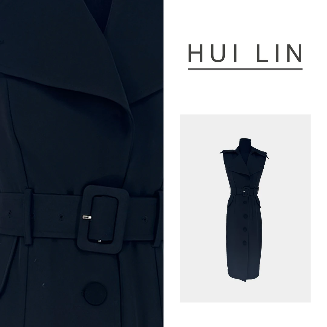 【夏季新款】气质黑色无袖女装洋气时尚腰带连衣裙【25796】