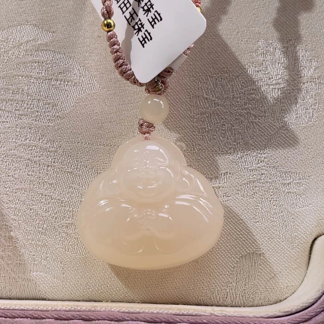 吊坠(不含链)18K金镶嵌和田玉熟藕大版大肚抱抱佛