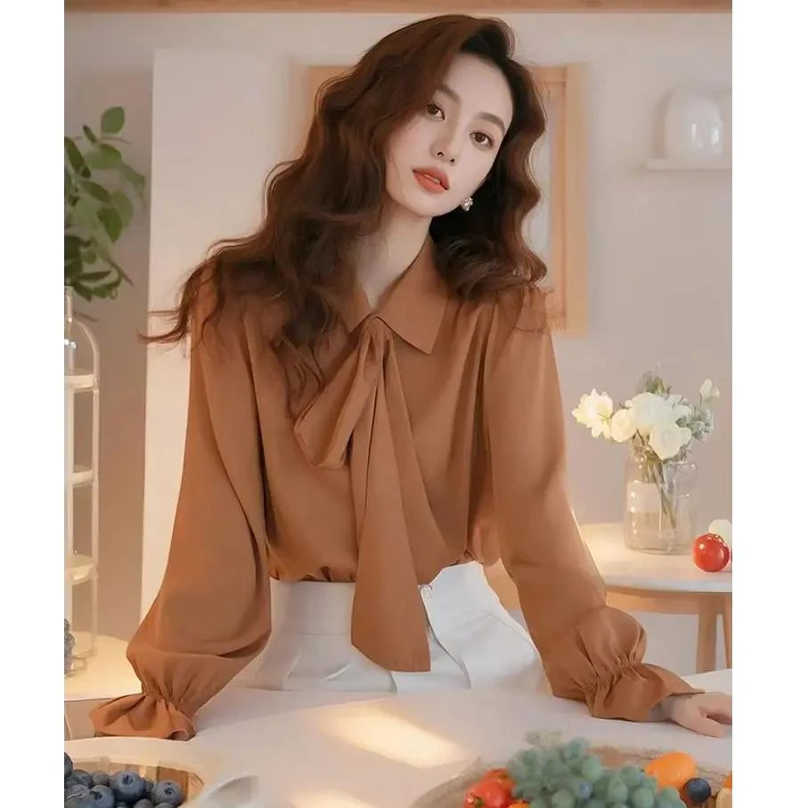 宫廷风蝴蝶结衬衫女春职业独特漂亮小衫2025超火新款雪纺上衣