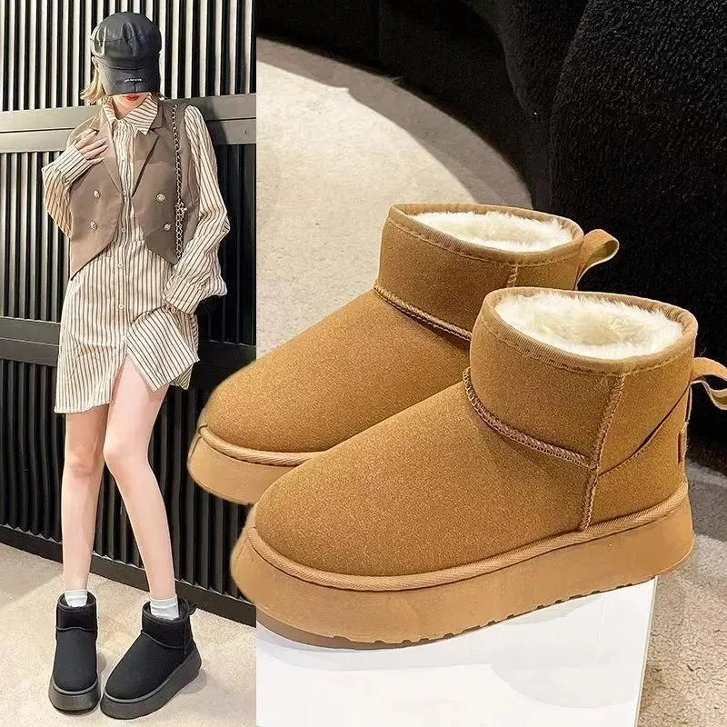 冬季新款加绒加厚保暖雪地靴女软底防滑短筒时尚棉鞋