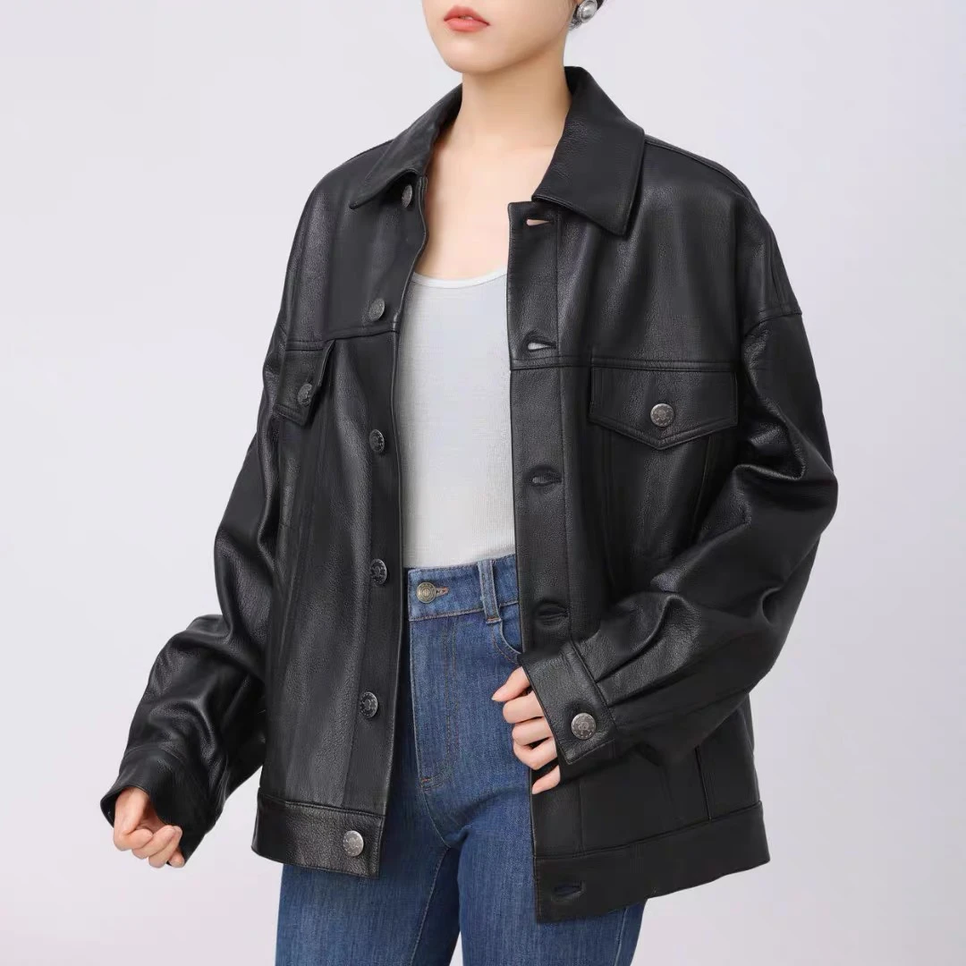 休闲百搭潮流高级质感宽松皮衣夹克外套5400826