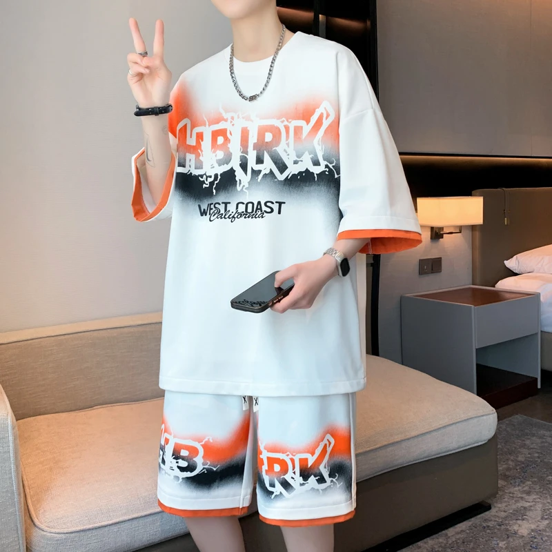 2025青少年夏季短袖套装男生宽松潮流帅气学生百搭运动休闲两件套