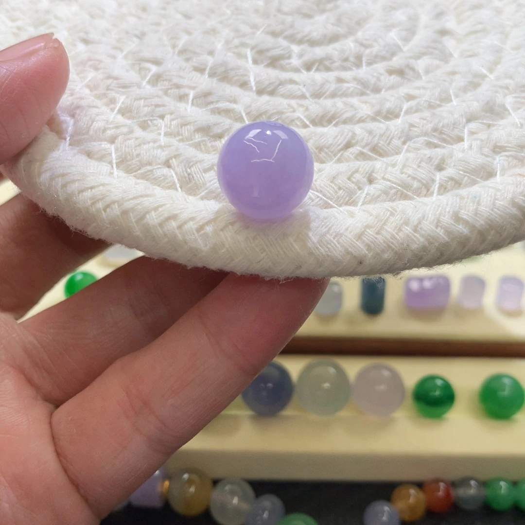 定制翡翠未镶嵌13mm粉椿紫圆珠