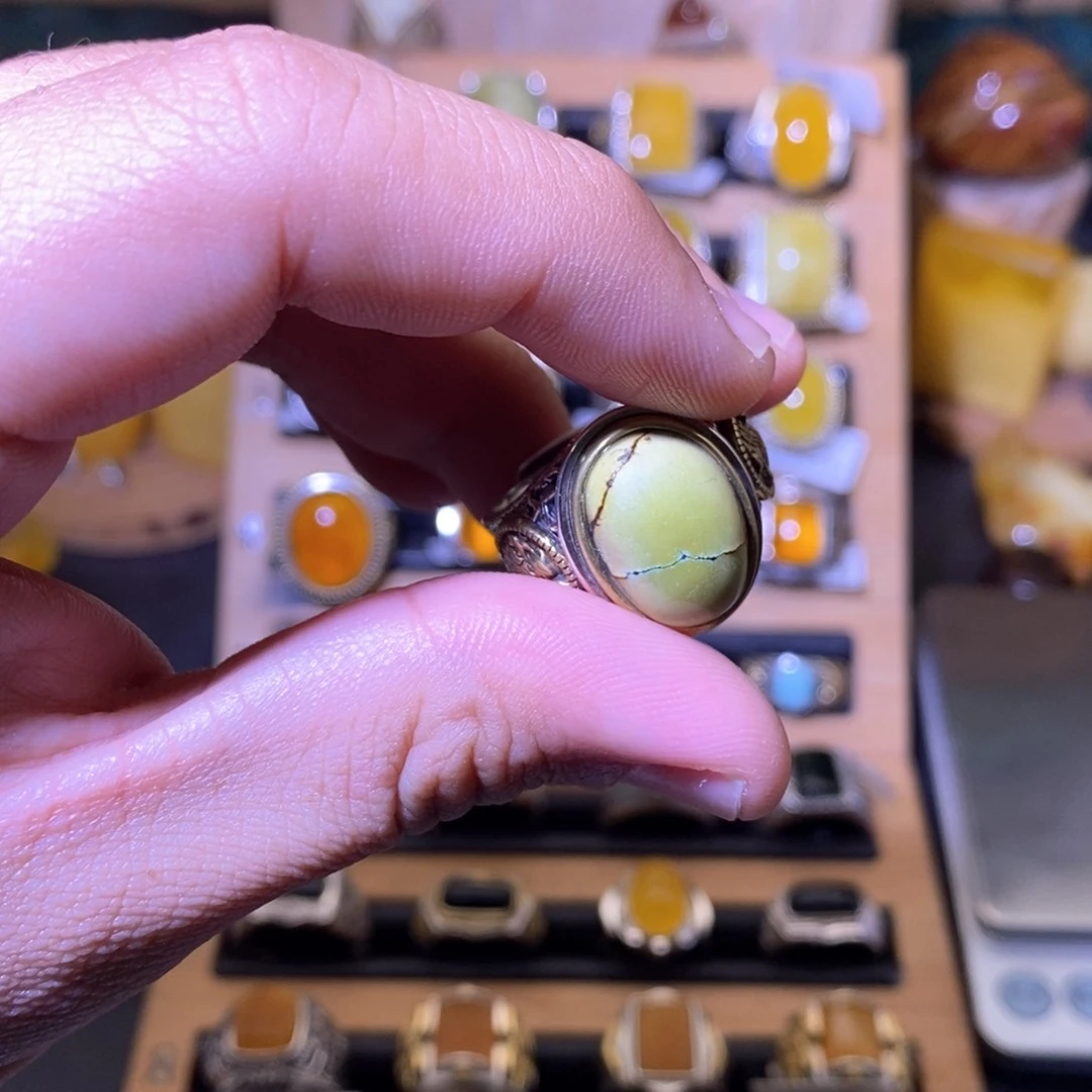 绿松石戒指银S925镶嵌绿***糕