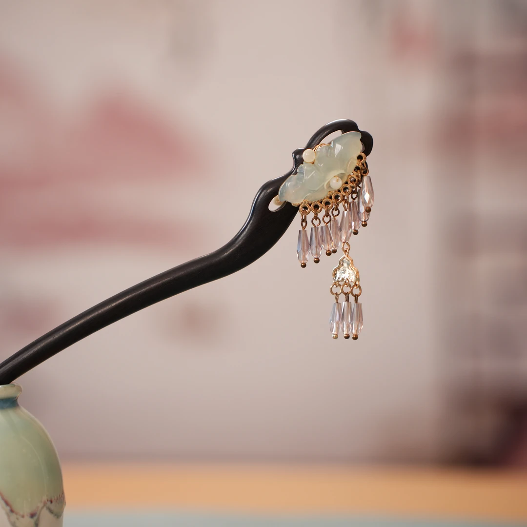 古悦倾城[青蝶]古风汉服发簪盘发木簪百搭短流苏发簪子