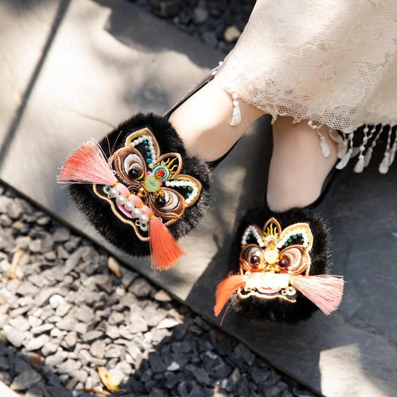 虎头鞋成人平底拖鞋牛筋底绣花鞋中国风非遗纯手工老北京布鞋女